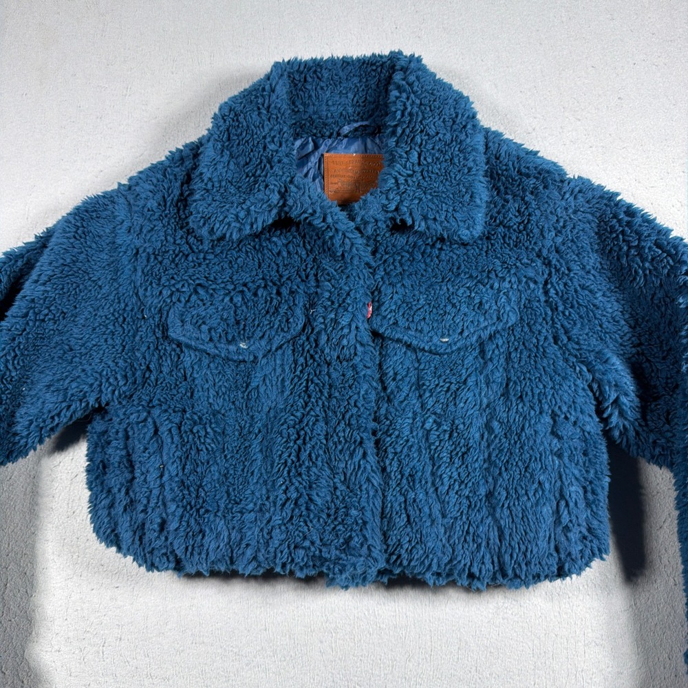 Levi Strauss and Co Sherpa‎ Trucker Jacket Women XS Cropped Faux Shearling Cozy - Picture 2 of 9
